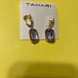 Tahari Gold Earrings with Lavender Stone